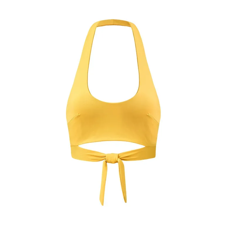 Женский короткий топ с лямкой на шее однотонный бандажный Топ без спины в стиле