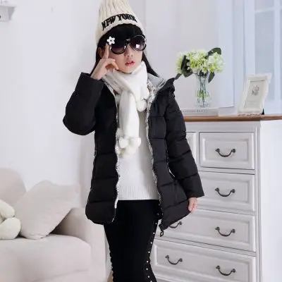 Child Girl Jackets Winter Coat 2017 3 Colour Children Clothing Kids Hooded Thicken Cotton-padded Jacket Long Parka | Детская одежда и