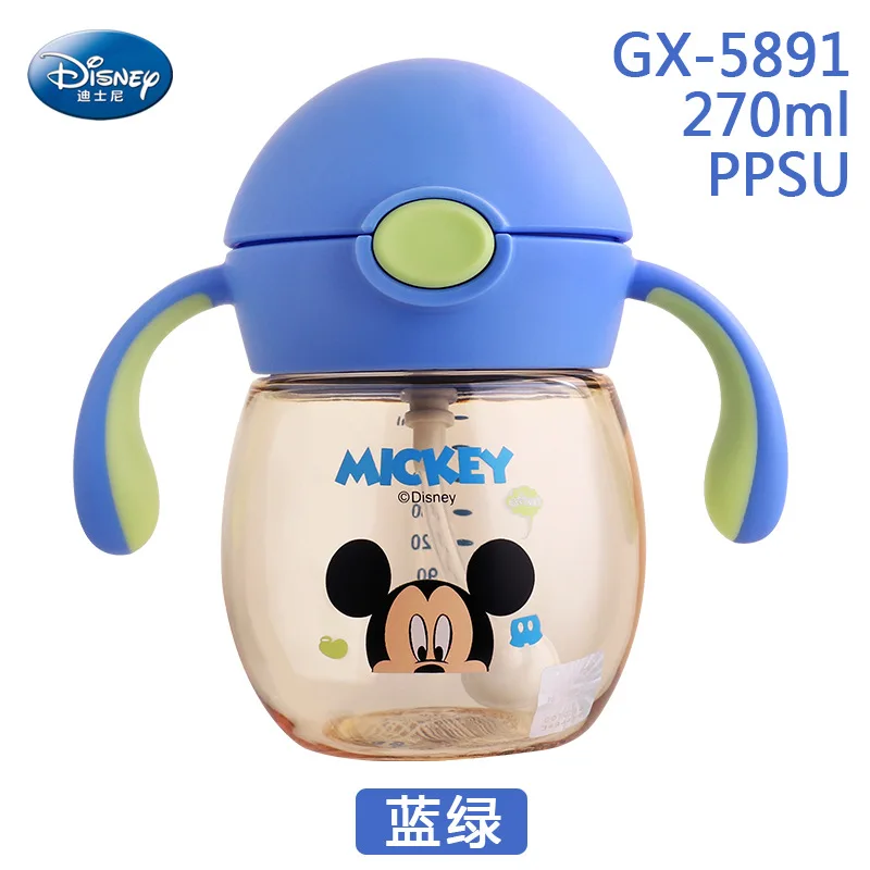 270ml-green Disney 350 мл бутылочка для кормления младенцев для детей PPSU чашка с ручкой Минни Микки стаканчик с мышкой соломинка для питьевой воды поезд - Цвет: 270ml-green