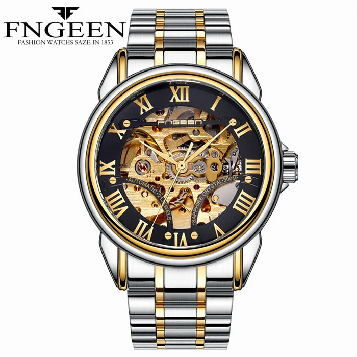 Fegeen Tourbillon часы для мужчин s автоматические часы для мужчин люксовый бренд известный Нержавеющая Сталь Механические часы Relogio Masculino - Цвет: sliver black