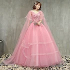Платья с V-образным вырезом, с аппликациями, бисером, для принцессы, пушистые Бальные платья, 2021