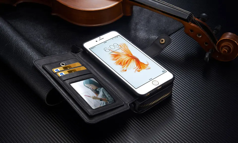 Кожаный чехол-кошелек с откидной крышкой для iPhone5, 6s, 7, чехол, 2 в 1, слот для карт, чехол-подставка для iPhone 7, 6, 6s Plus, кошелек на молнии, сумка для телефона, чехол