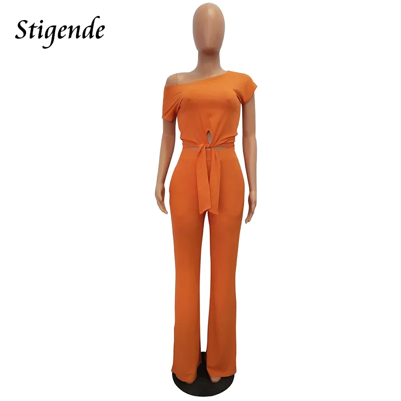 Стильный ребристый бандажный комплект из 2 предметов с коротким рукавом женский