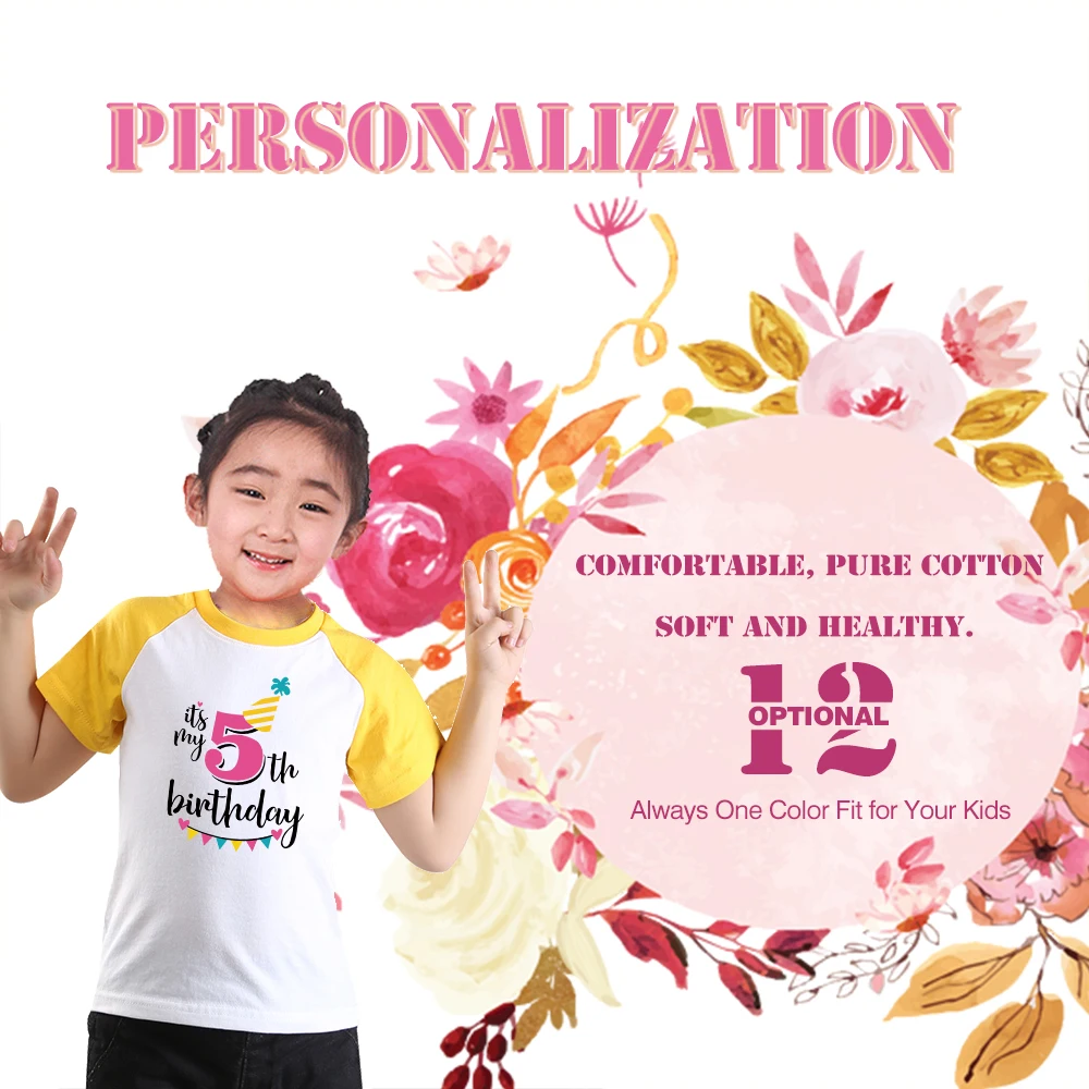 Футболка для девочек на день рождения топы с принтом букв маленьких детей Одежда