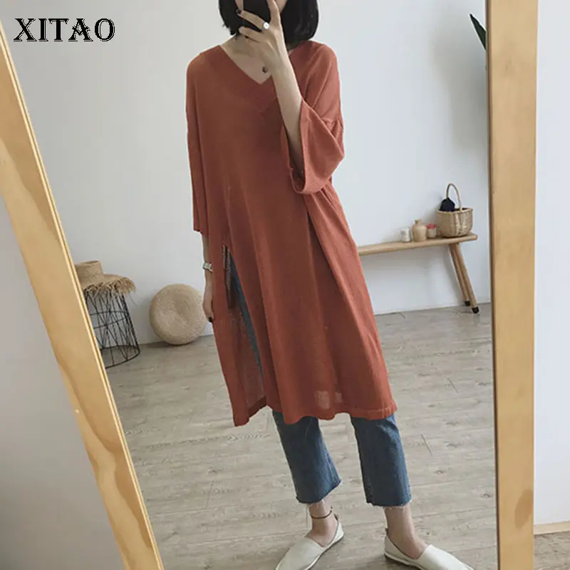 XITAO, Ретро стиль, Раздельный тонкий свитер для женщин, корейская мода, новинка, пуловер, вязаный, дикий Джокер, длинный, перспективный, элегантный, wld196