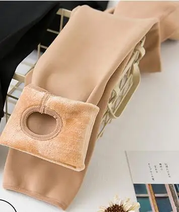 Leaky foot-skincolor Теплые женские бархатные зимние леггинсы длиной до лодыжки, теплые однотонные штаны с высокой талией, женские леггинсы большого размера - Цвет: Leaky foot-skincolor