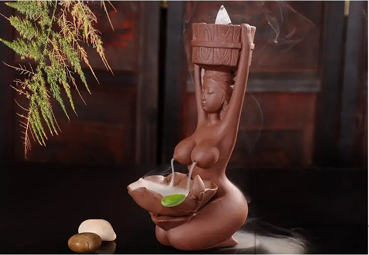 Креативная курильница из фиолетовой глины с обратным потоком керамическая