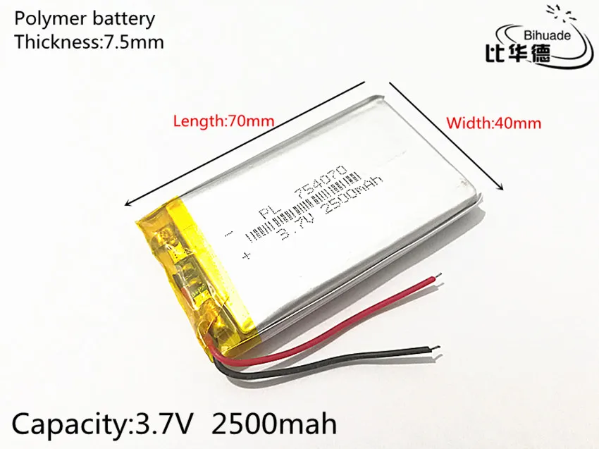 3 7 в 2500 мАч 754070 литий полимерный ионный аккумулятор для Mp3 MP4 MP5|lithium polymer|for mp33.7v 2500mah