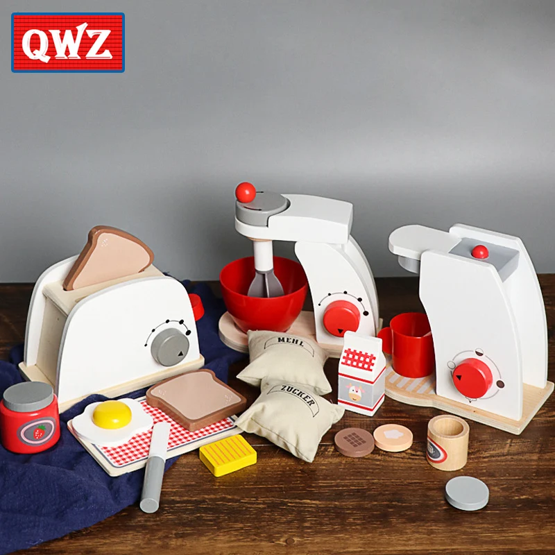 QWZ новые деревянные игрушки для детей, кухонные игрушки, приготовление хлеба, кофемашина, миксер для детей, рождественские подарки