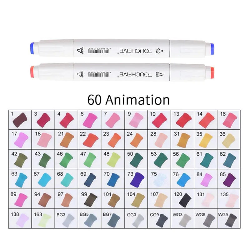 WHITE-60ANIMATION TOUCHFIVE 168 цветов художественные Маркеры Набор ручек с двойной головкой ручка для рисования манга маркер для окрашивания выдвижных ящиков поставки Студенческая ручная краска - Цвет: WHITE-60ANIMATION