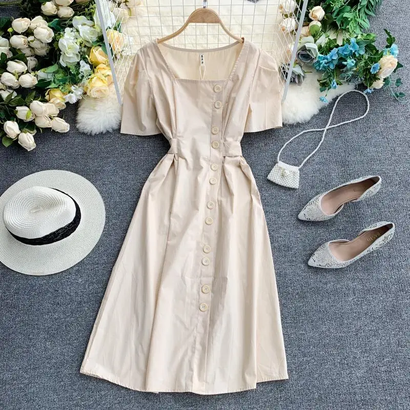 2019 Новое модное женское платье Франция сплошной цвет темперамент квадратный