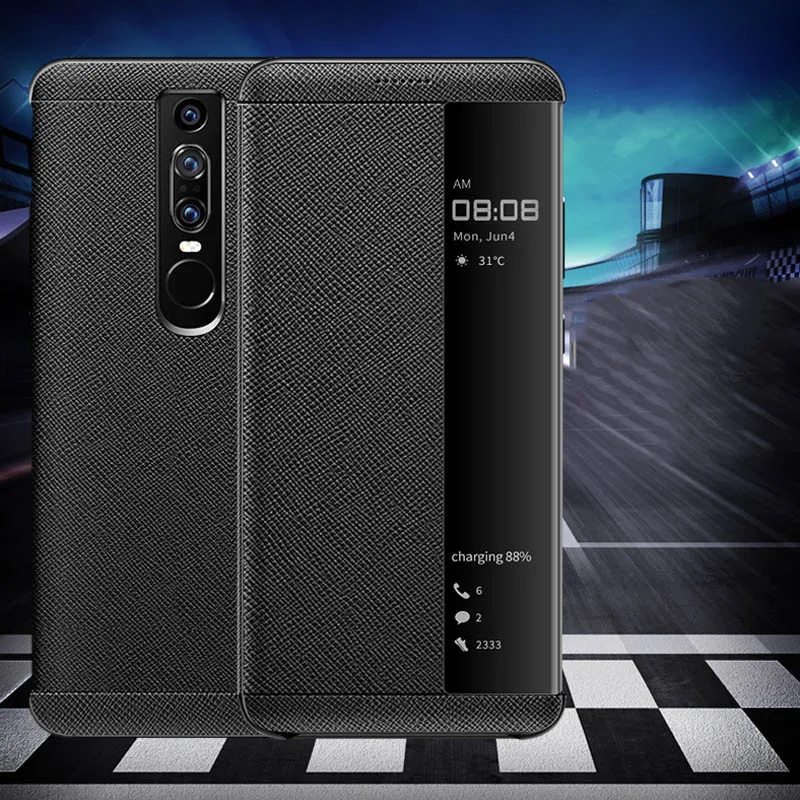 Черный Роскошный чехол из натуральной кожи для huawei mate RS с окошком для экрана, умный флип-чехол для huawei mate RS Porsche, дизайнерский чехол - Цвет: Черный