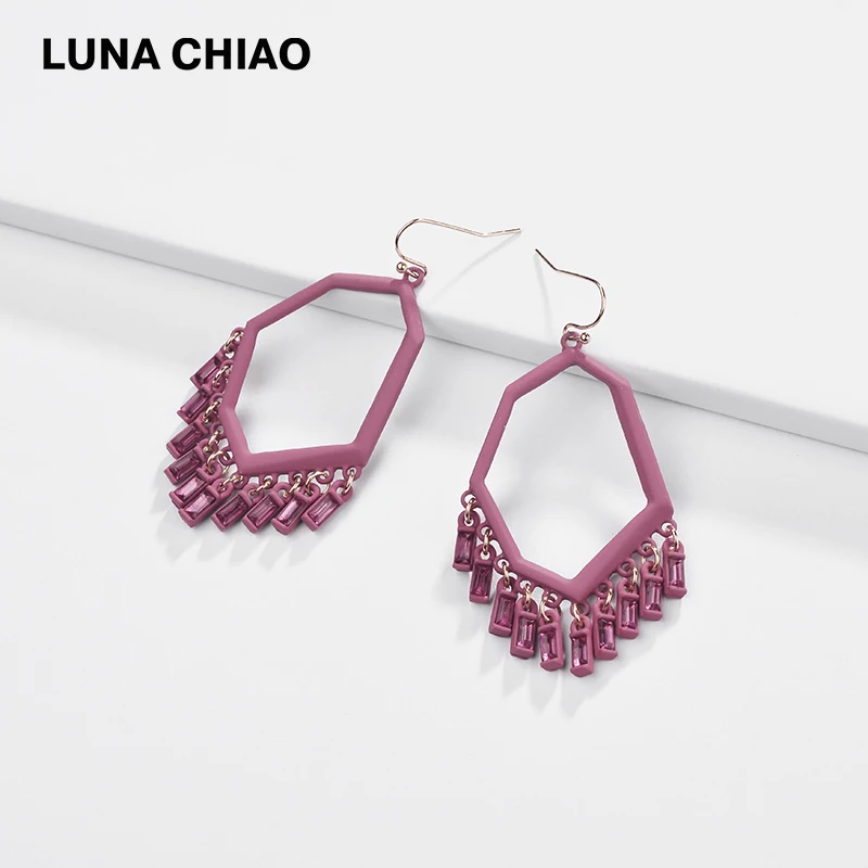 Женские матовые серьги подвески LUNA CHIAO яркие геометрические с кристаллами и