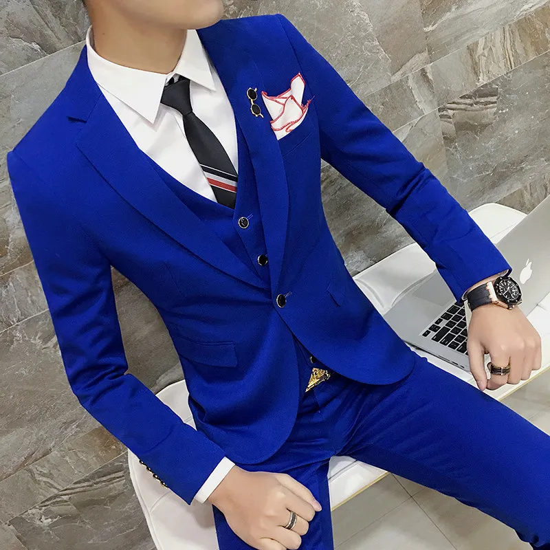 

Blue Men Suits Designs for Wedding Tuxedo Red 2018 Men Suit Slim Fit 3 PCS Men Suits for Prom With pants