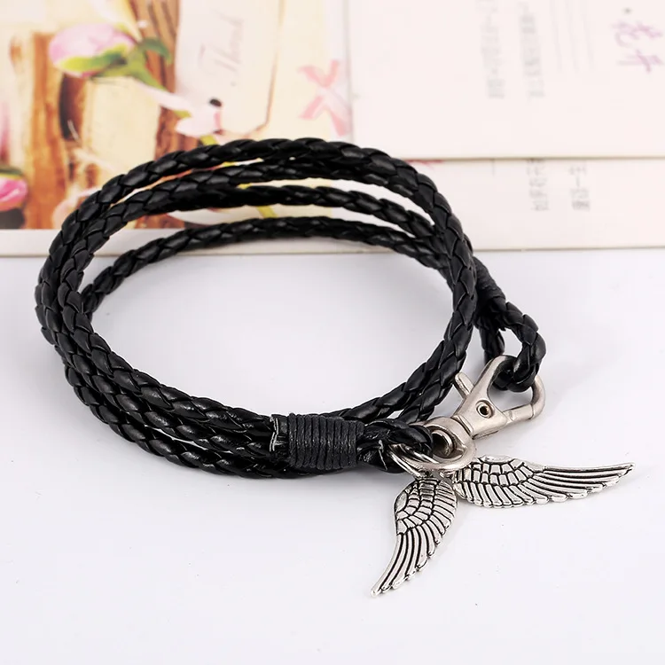 Simple woven Multilayer Leather Bracelets &amp Bangles for man woman Vintage Wing Wristband unisex Jewelry Gift 5 colors | Украшения и