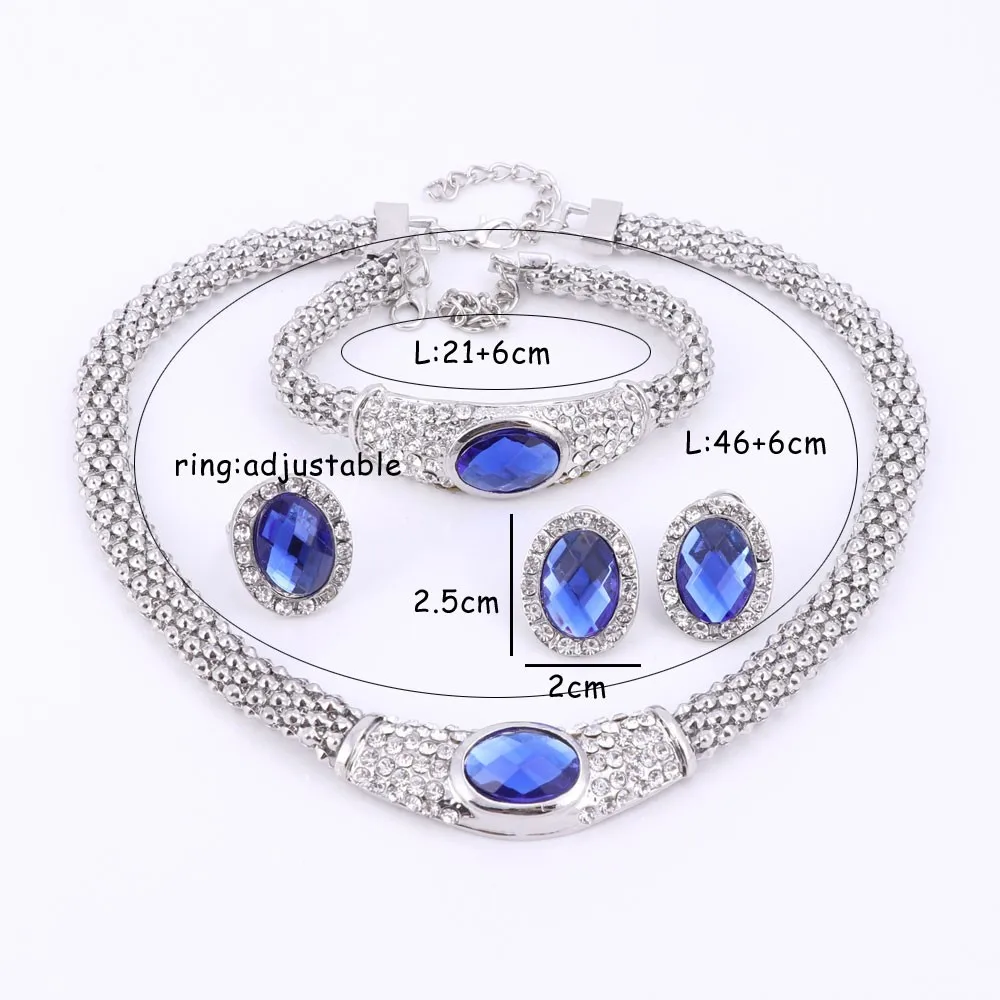 OEOEOS Ювелирные наборы для женщин синий овальный кулон кристалл ожерелье серьги