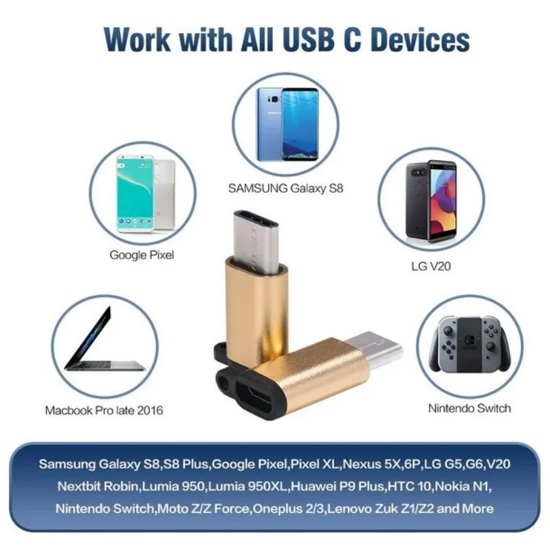10 шт. USB Type C адаптеры штекера к микро usb разъему с брелком для синхронизации