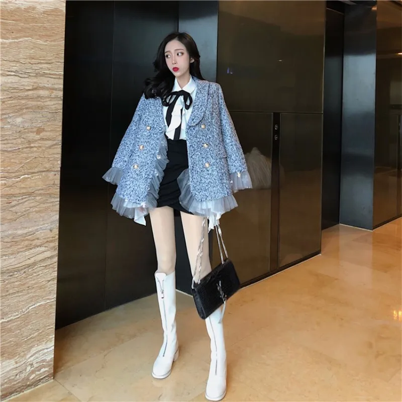 Осенне-зимняя Новинка Раффлед небольшой аромат ветряное шерстяное пальто