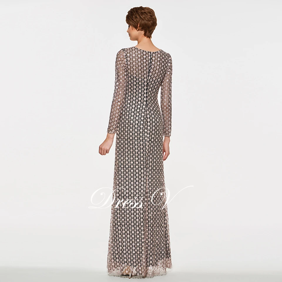 Dressv элегантное платье-футляр с круглым вырезом и длинными рукавами для мамы, свадебное платье с кружевами на молнии, длинное вечернее платье для мамы на заказ