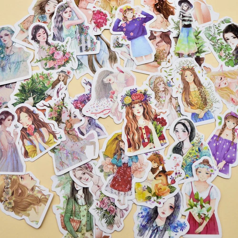 30 шт. Kawaii Молодежная Красивая маленькая наклейка для девочек, самодельный цветок, цветущая девушка s/бумага
