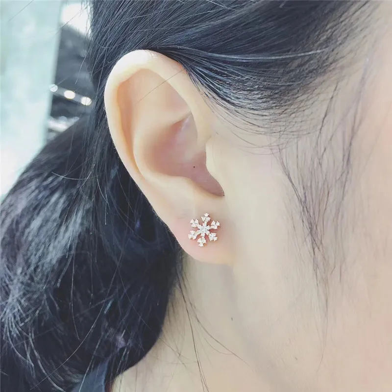 QYI 0 17 ct серьги с натуральным бриллиантом Снежинка 18K розовое золото Halo Серьги