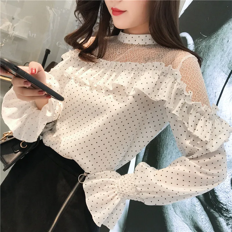 

Блузка женская в горошек, шифоновая, весна-осень