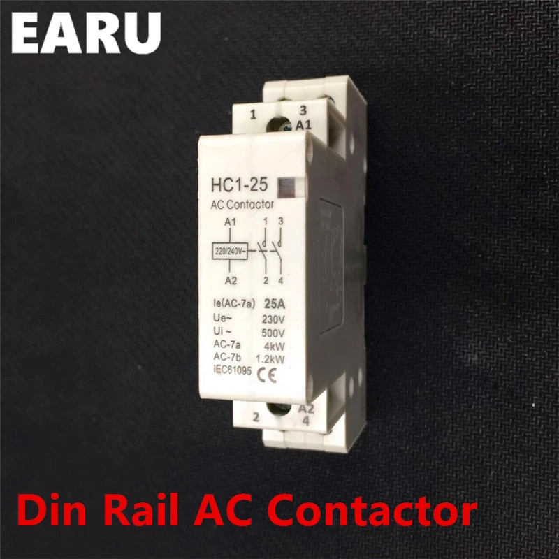 Din-рейка 2P 25a 220 В/230 В 50/60 Гц AC контактор для дома Module 1NO 1NC + 2NO 2NC отеля тихий