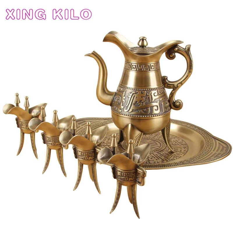 

XING KILO High-grade bronze wine set, Chinese household white wine pot, antique wine glass, goblet, wine cellar, gift box
