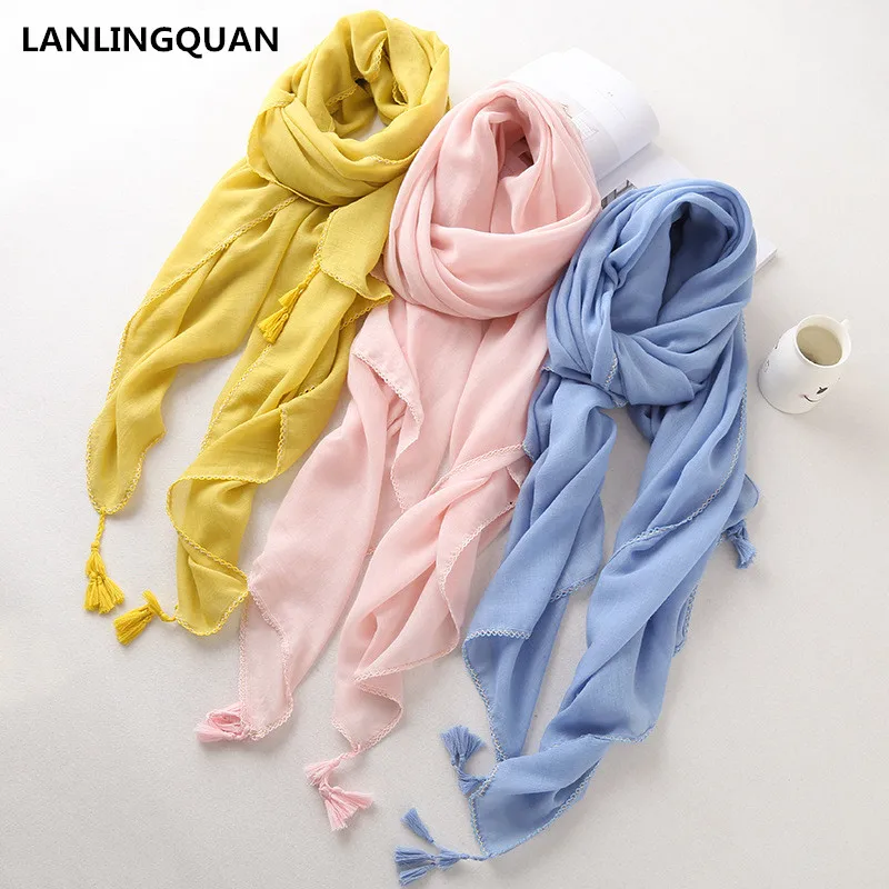 

womens scarfs brand luxury Hot Sale Shawls and Scarves Fresh Linen Cape Plain Autumn Winter Warm Pashmina Soft Female Scarves