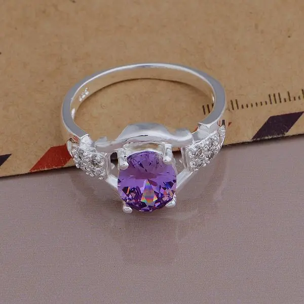 Женское и мужское кольцо из серебра 925 пробы с фиолетовым камнем|ring tray|ring clearring topaz