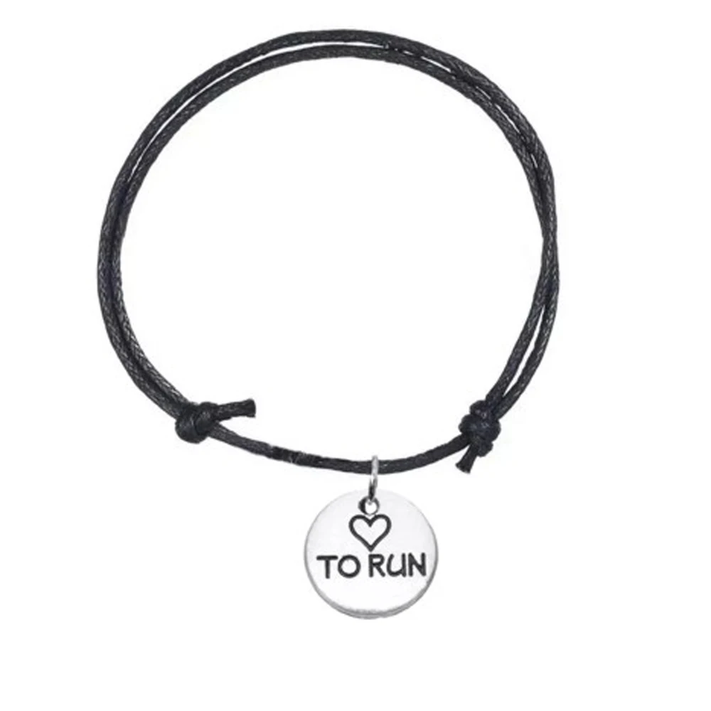 Браслет из вощеного шнура спортивные ювелирные изделия подвеска I love to run