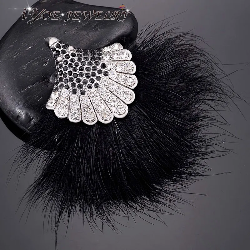 IYOE корейский стиль черный Hairball веерообразные булавки-брошки с кристаллами Ретро стиль рождественские броши кулон Винтажные Ювелирные Изделия