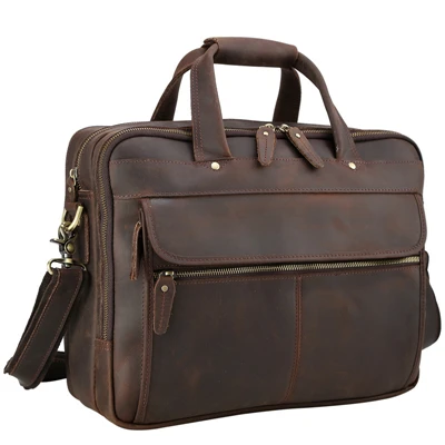 Deep brown Мужской короткий чехол из коровьей кожи s 15,", сумки для ноутбука, универсальная винтажная деловая сумка из натуральной кожи, чехол на колесиках, большая сумка - Цвет: Deep brown