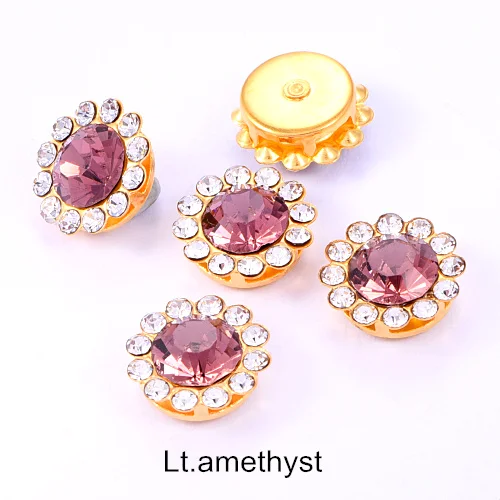 Lt.amethyst 20шт цветок круглой формы стразы с Золотым дном с плоской задней стороной Клей На Стразы бусины для DIY ремесло свадебное платье B1265 - Цвет: Lt.amethyst