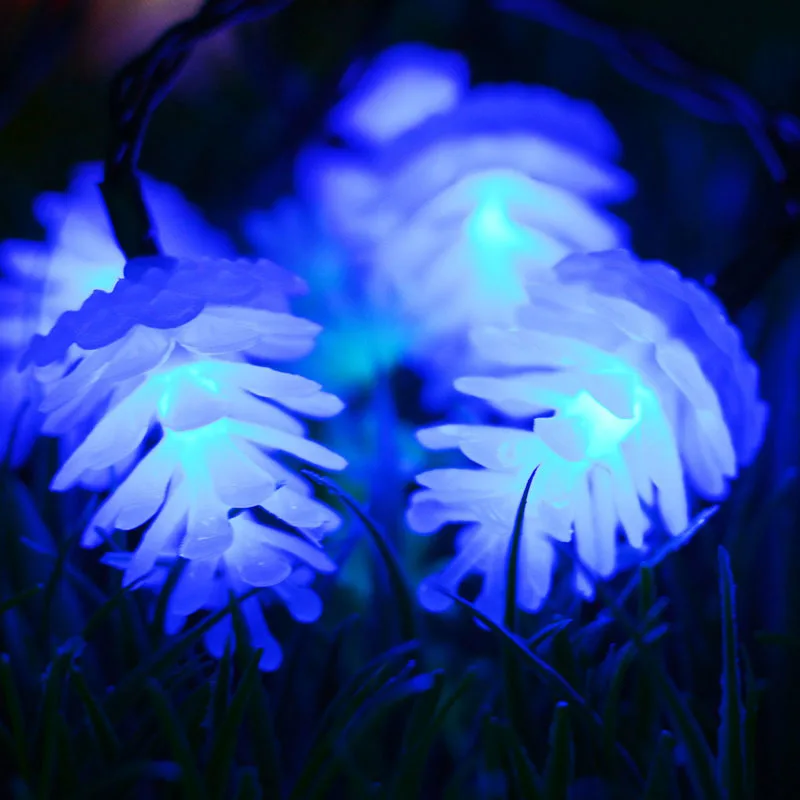 Binval 20 Вт, 30 Вт, 50LED Солнечный шишка свет шнура Водонепроницаемая гирлянда для вечеринок, Дня благодарения, декоративную рождественскую елку огни - Испускаемый цвет: Blue