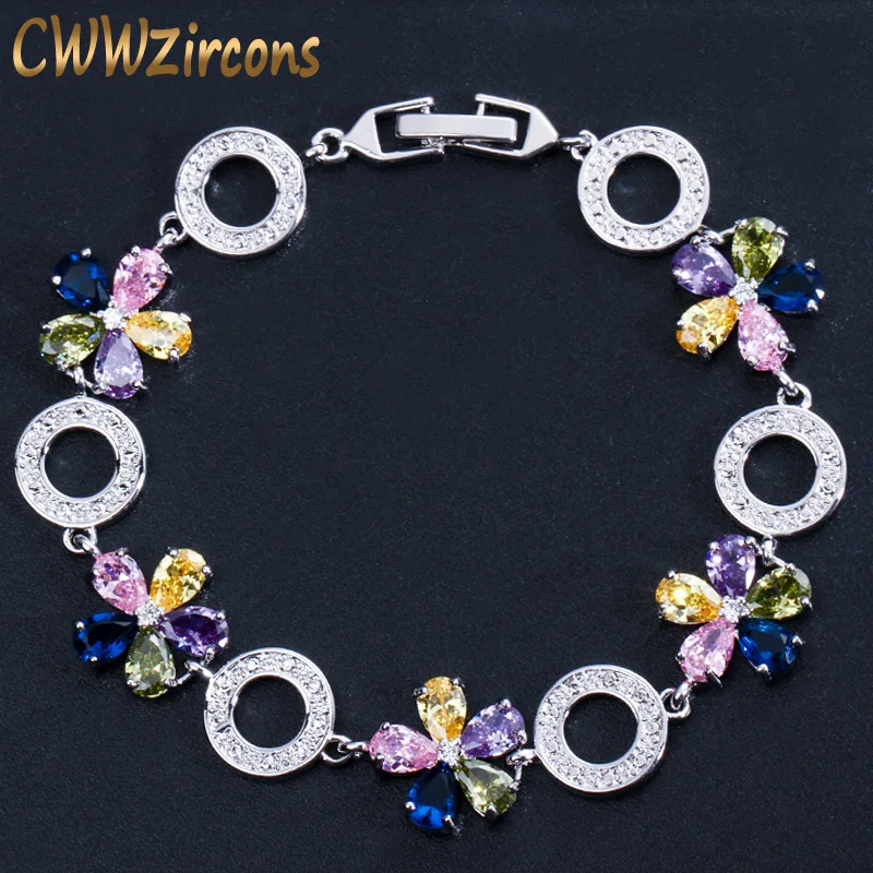 CWWZircons красивый красный розовый фиолетовый CZ Кристаллы Цветок Браслеты для женщин модные вечерние женские украшения для помолвки CB162