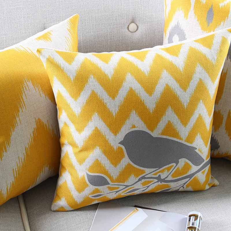 Льняная наволочка для подушки декоративная абстрактная Геометрическая желтая и