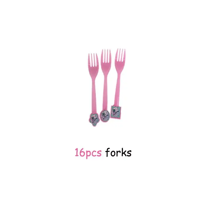 16pcs forks Вечерние принадлежности с единорогом/русалочкой 16 шт. бумажные тарелки вилки ложки украшения для дня рождения Детская одноразовая посуда/салфетка бумага - Цвет: 16pcs forks