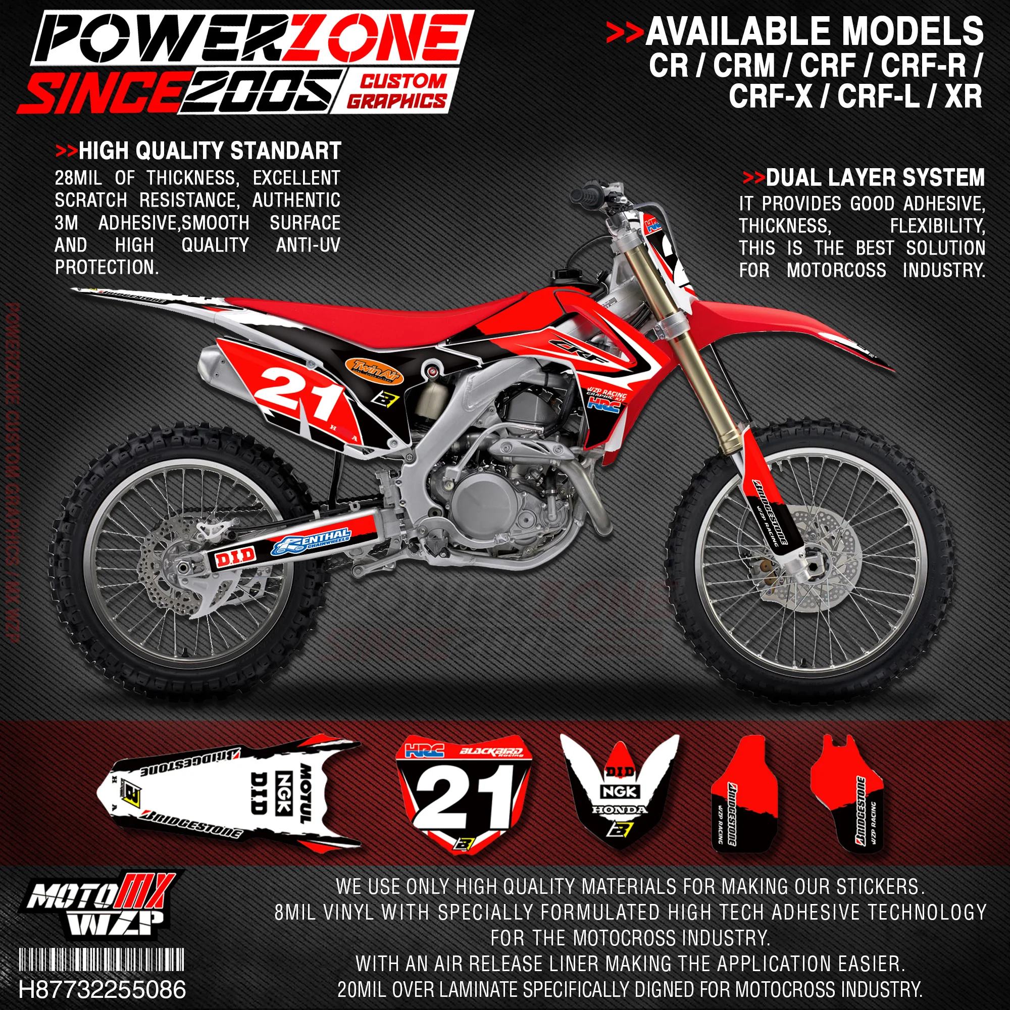 Персонализированные графические фоны PowerZone Team наклейки 3M Набор наклеек для HONDA