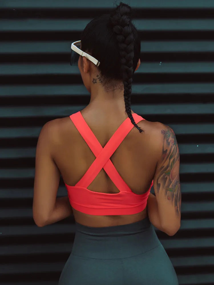 High-intensity Exercise Support Sports Bra Push up Chest Elastic Fabric Patchwork Fitness High impact Gym Yoga bra padded Top