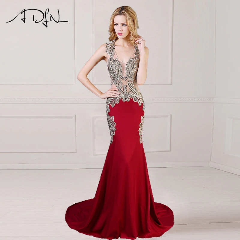 ADLN бургундское Вечернее Платье Иллюзия лиф Роскошный Кристалл Джерси