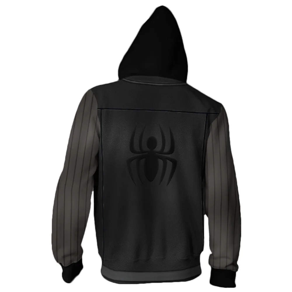 Человек-паук Noir Толстовка Черный Человек-паук: Into Spider-Verse Косплей толстовки на молнии с длинным рукавом печатная куртка с капюшоном