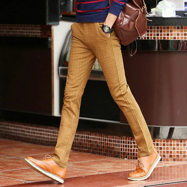 Мужские деловые повседневные брюки модные из хлопка облегающие клетчатые