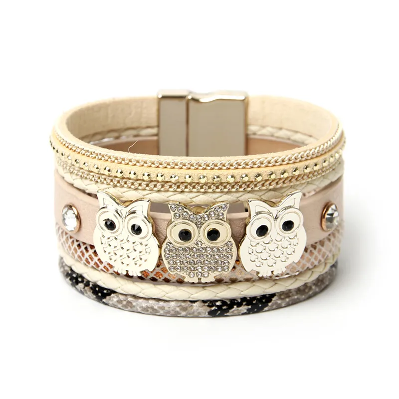

ORNAPEADIA 2018 New Jewelry Hot Selling Bohemia bracelet Vintage Ethnic OWL Accessories Leather Bangles for women Christmas gift