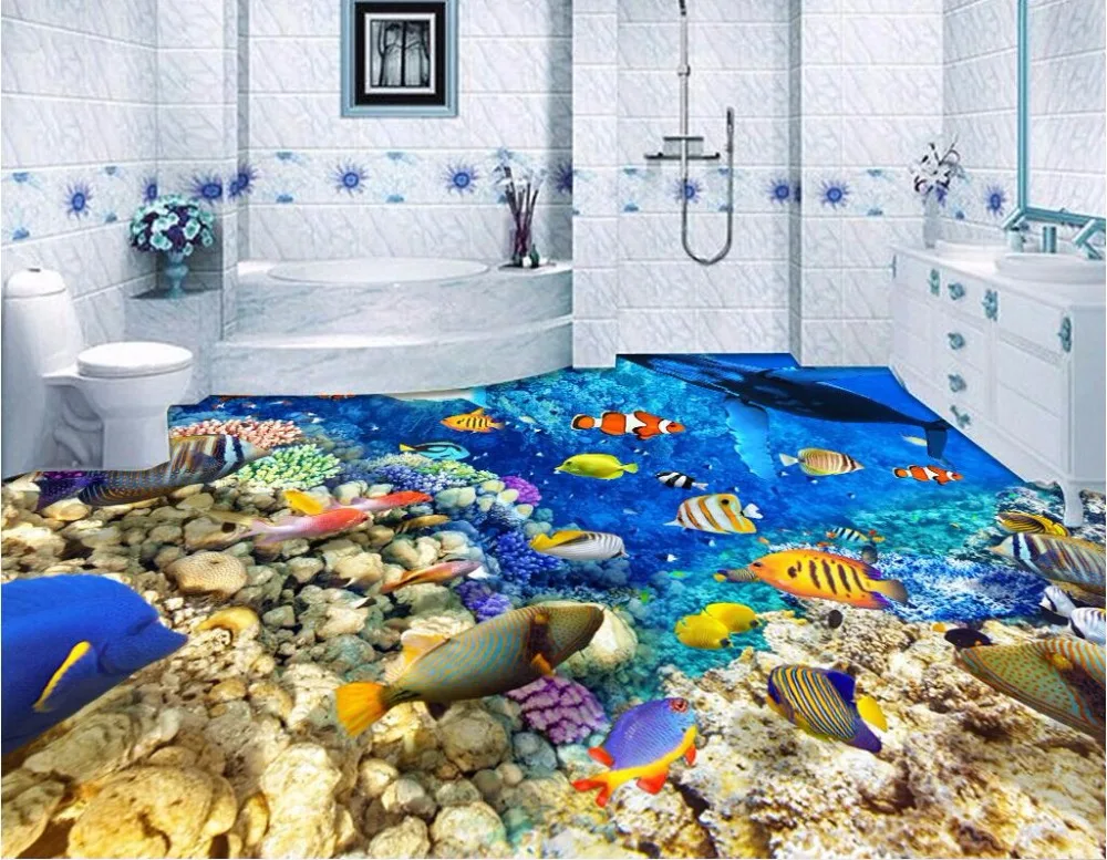 

3 d ПВХ полы на заказ фото самоклеющиеся Морской Мир Рыбы Коралл украшения спальни Живопись 3d Настенная Обои