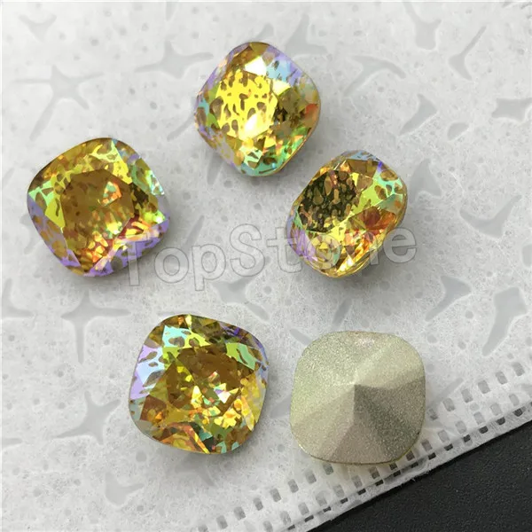 topaz TopStone K9 кристалл патина 12 мм стекло классический квадратный Стразы смешанные цвета Pointback жир квадратный камень - Цвет: topaz