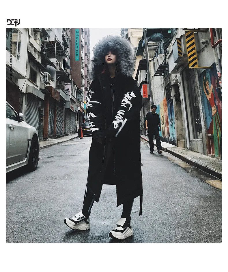 Зимняя длинная куртка Мужская одежда ветровка в стиле Харадзюку толстые теплые