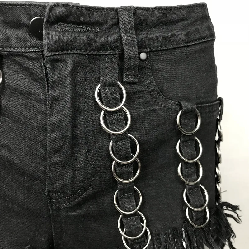 Anspretty одежда черные джинсы Шорты женщин бахромой кисточки низ стрейч джинсовые