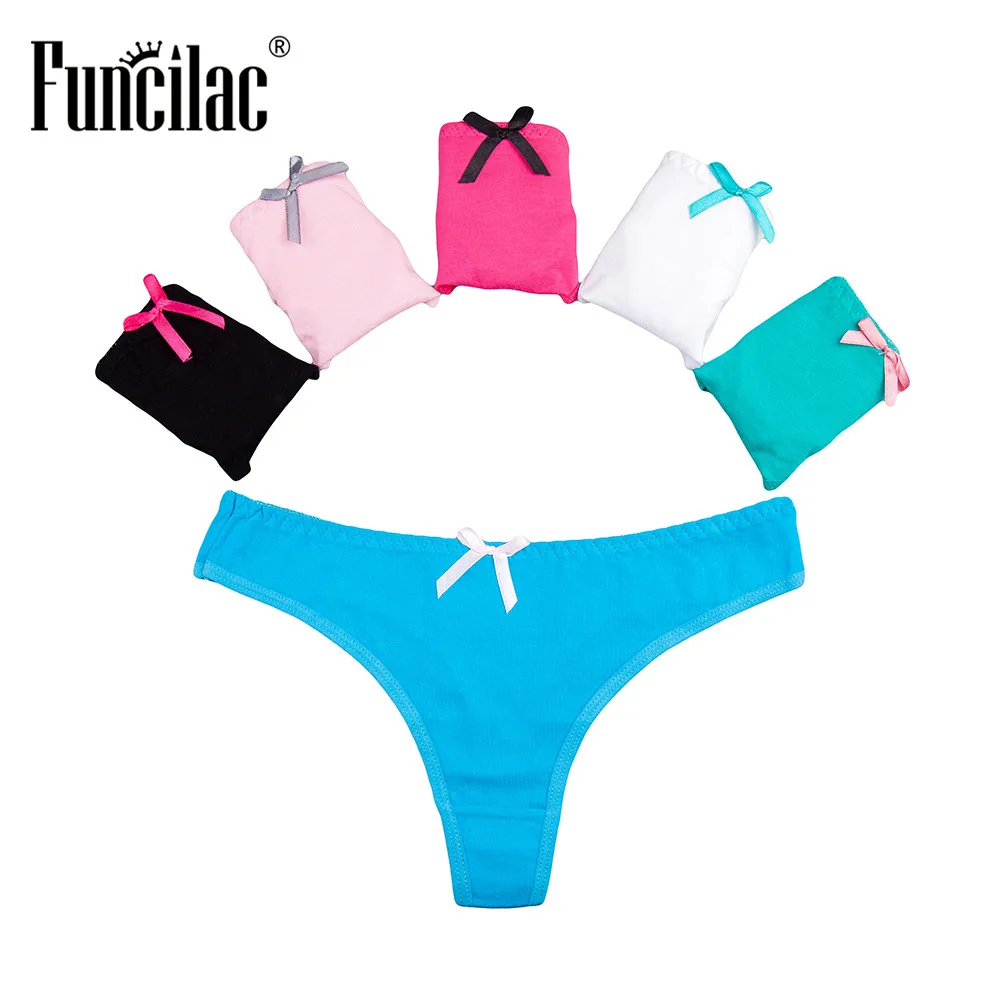 

FUNCILAC Sexy G String Cotton Women Panties Thongs Low Waist Sexy Panties Underwear Tanga Femme 5pcs/Lot