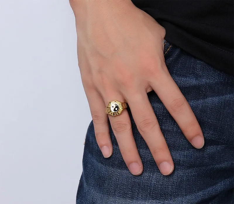 Китайский стиль Этническая Эмаль даосский тайцзи сплетни мужчины кольцо титана